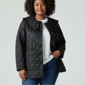 H&M Black Quilted Jacket with Detachable Ruffle Collar Wmn’s L